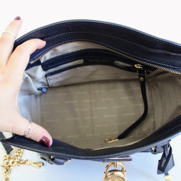 Michael Kors Hamilton Navy Blue Large Leather Satchel with Removable Strap - Picture 7 of 15